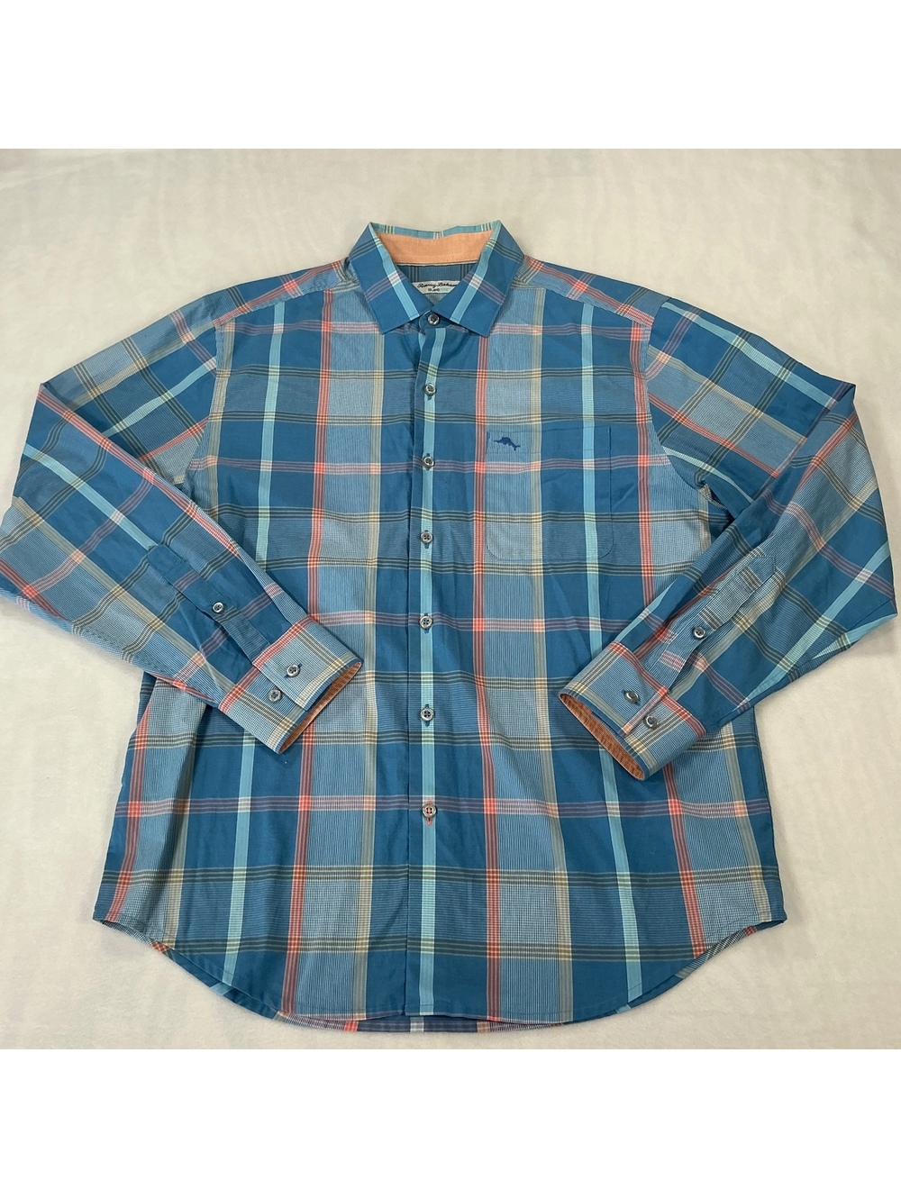 Tommy Bahama Island Zone Blue Plaid Button-Up Shirt Medium